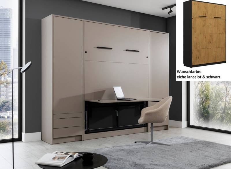 QMM TraumMöbel Schrankbett GN 120x200 mit LED, optionalen Schreibtisch & 2 Schränke (Set, 3-St., Schrankbett & 2 Schränke) vertikal klappbar von QMM TraumMöbel