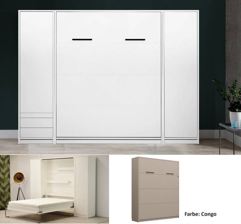 QMM TraumMöbel Schrankbett Wandbett modern vertikal GN 160 x 200 mit 2 Schränken (Set, 3-St) vertikal klappbar von QMM TraumMöbel