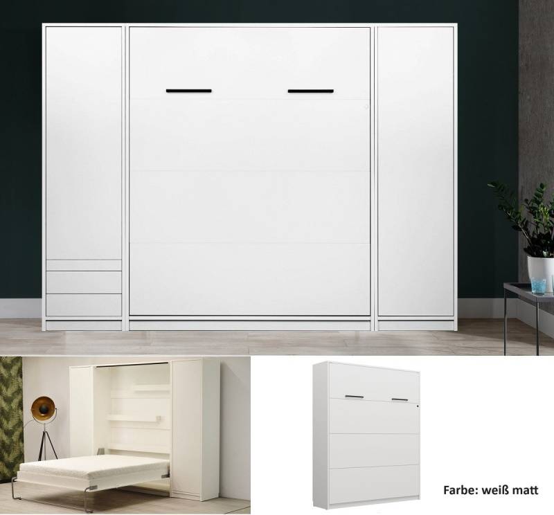 QMM TraumMöbel Schrankbett Wandbett modern vertikal GN 160 x 200 mit 2 Schränken (Set, 3-St) vertikal klappbar von QMM TraumMöbel