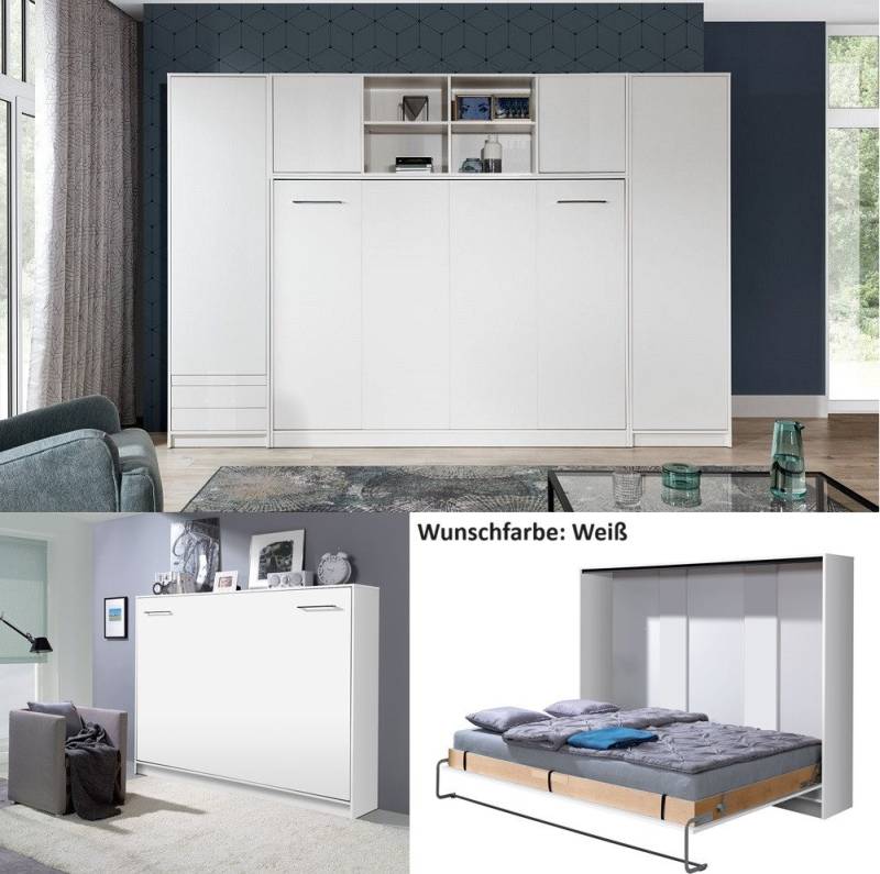 QMM TraumMöbel Schrankbett Wandbett HB 140x200 mit 2 Schränken & Aufsatz (Möbel-Set, 4-St., Schrankbett horizontal 140x200, Aufsatz zum Schrankbett, 2 Schränke) Farbauswahl von QMM TraumMöbel