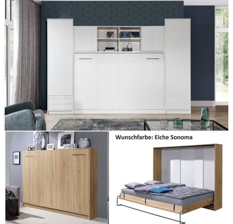 QMM TraumMöbel Schrankbett horizontal HB 120x200 mit 2 Schränken & Aufsatz (Möbel-Set, 4-St., Schrankbett horizontal 120x200, Aufsatz zum Schrankbett, 2 Schränke) Farbauswahl von QMM TraumMöbel