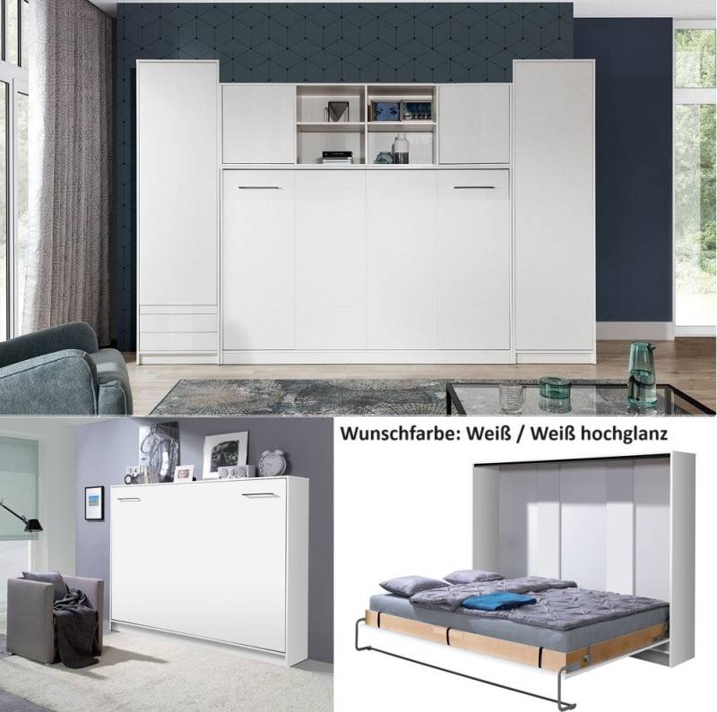QMM TraumMöbel Schrankbett horizontal HB 120x200 mit 2 Schränken & Aufsatz (Möbel-Set, 4-St., Schrankbett horizontal 120x200, Aufsatz zum Schrankbett, 2 Schränke) Farbauswahl von QMM TraumMöbel