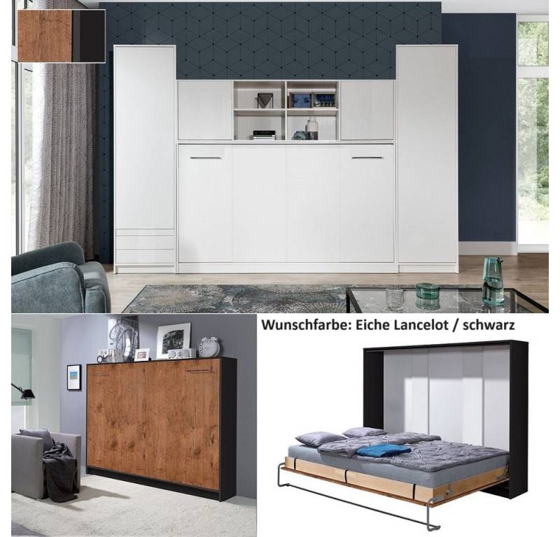QMM TraumMöbel Schrankbett Wandbett HB 90x200 mit 2 Schränken & Aufsatz (Möbel-Set, 4-St., Schrankbett horizontal 90x200, Aufsatz zum Schrankbett, 2 Schränke) Farbauswahl von QMM TraumMöbel