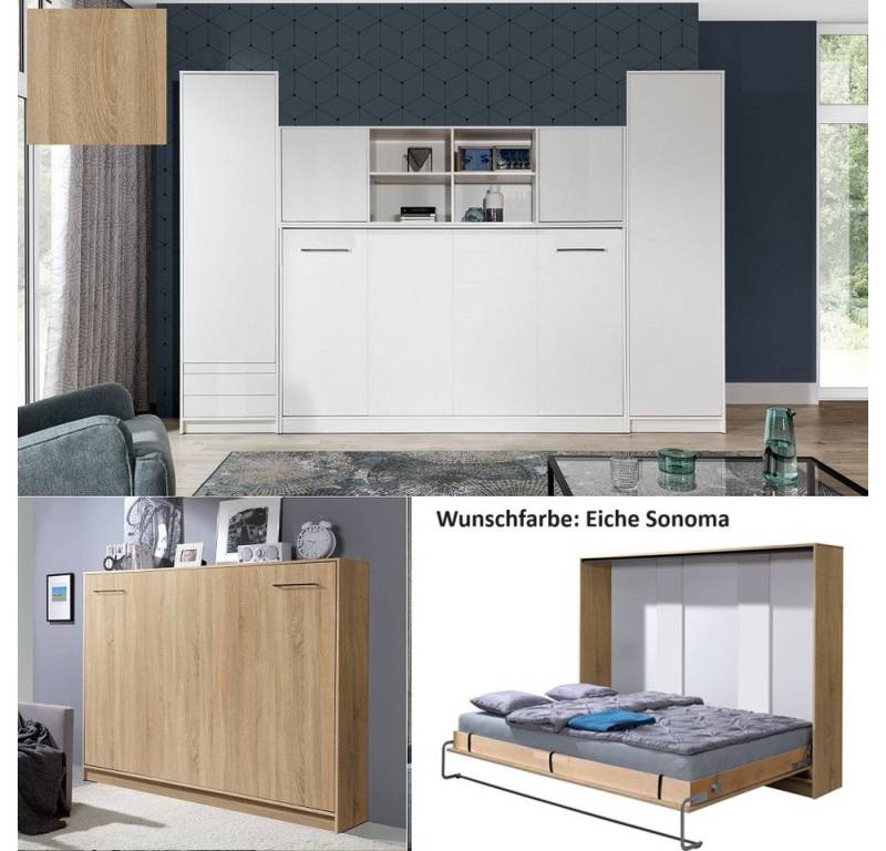 QMM TraumMöbel Schrankbett Wandbett HB 90x200 mit 2 Schränken & Aufsatz (Möbel-Set, 4-St., Schrankbett horizontal 90x200, Aufsatz zum Schrankbett, 2 Schränke) Farbauswahl von QMM TraumMöbel