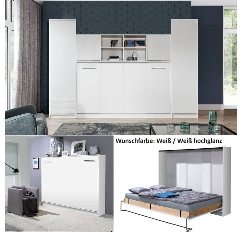 QMM TraumMöbel Schrankbett Wandbett HB 90x200 mit 2 Schränken & Aufsatz (Möbel-Set, 4-St., Schrankbett horizontal 90x200, Aufsatz zum Schrankbett, 2 Schränke) Farbauswahl von QMM TraumMöbel