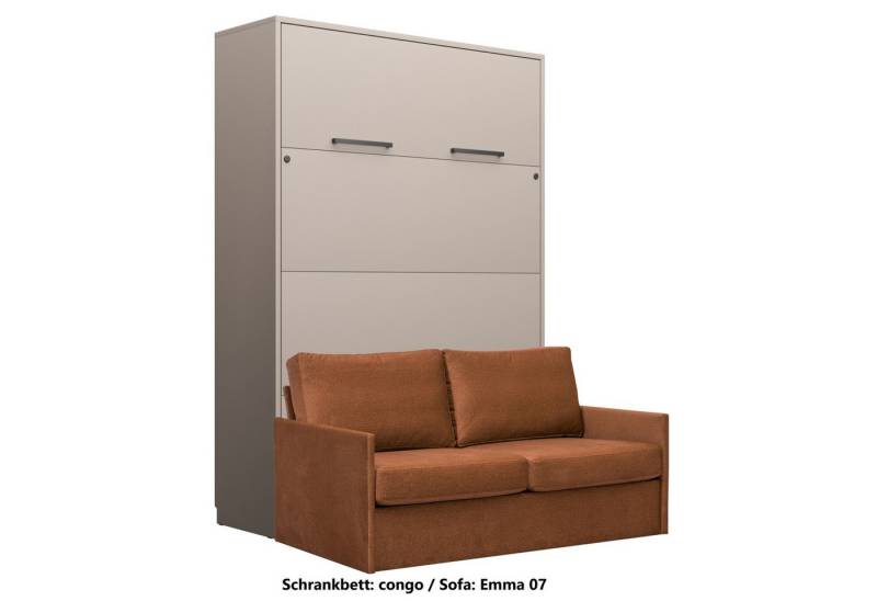 QMM TraumMöbel Schrankbett Wandbett GN 140x200 congo mit LED & Sofa vertikal klappbar, mit LED-Beleuchtung mit Fernbedienung von QMM TraumMöbel