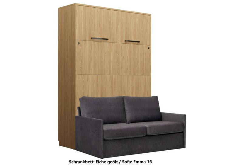 QMM TraumMöbel Schrankbett Wandbett GN 140x200 eiche geölt mit LED & Sofa vertikal klappbar, mit LED-Beleuchtung mit Fernbedienung von QMM TraumMöbel