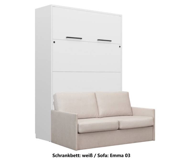 QMM TraumMöbel Schrankbett Wandbett GN 140x200 weiß mit LED & Sofa (Schrankbett mit Sofa) vertikal klappbar, mit LED-Beleuchtung mit Fernbedienung von QMM TraumMöbel