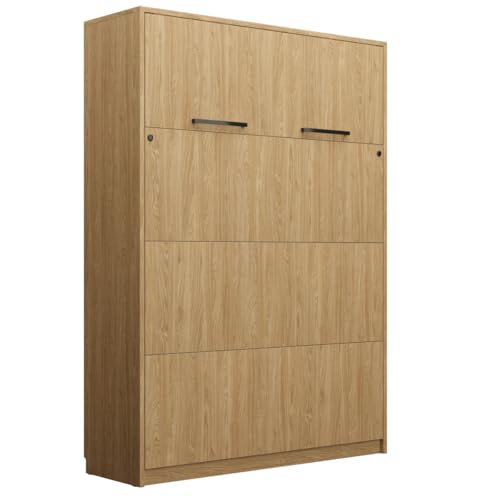 QMM Schrankbett Wandklappbett vertikal GN 140x200 mit LED Beleuchtung weiß, Eiche, Congo (Eiche geölt) von QMM