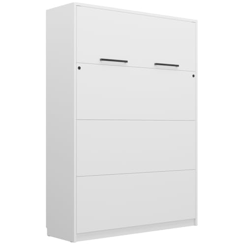 QMM Schrankbett Wandklappbett vertikal GN 140x200 mit LED Beleuchtung weiß, Eiche, Congo (Weiß) von QMM