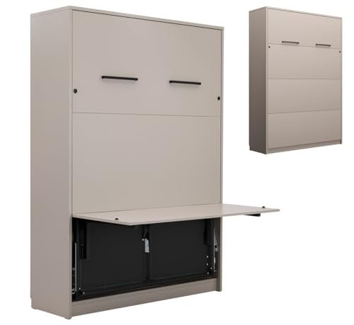 QMM Schrankbett Wandklappbett vertikal GN 140x200 mit LED und Schreibtisch weiß, Eiche, Congo (Congo) von QMM
