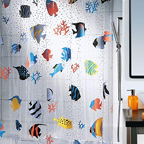 QMMD Duschvorhang PVC Transparent Cartoon Unterwasserwelt Duschvorhang Wasserdicht Mehltau Bad Vorhang 180 * 200 cm Senden C Typ Haken von QMMD