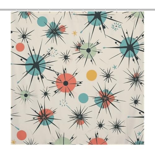 Atomic Stars Retro-Muster, Boho-Duschvorhänge, Dekoration, wasserdicht, Bauernhaus-Badezimmervorhang mit 12 Haken, modern, extra lang, Badezimmer-Vorhänge, waschbarer Stoff, dekorativer Badvorhang Atomic Stars Retro-Muster, Boho-Duschvorhänge, Dekoration, wasserdicht, Bauernhaus-Badezimmervorhang mit 12 Haken, modern, extra lang, Badezimmer-Vorhänge, waschbarer Stoff, dekorativer Badvorhang von QMNBTES