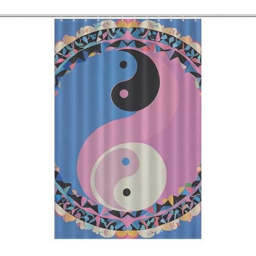 Boho-Duschvorhänge mit Yin-Yang-Muster, wasserdicht, Bauernhaus-Badezimmervorhang mit 12 Haken, modern, extralang, waschbarer Stoff, dekorativer Badvorhang, 122 x 183 cm von QMNBTES