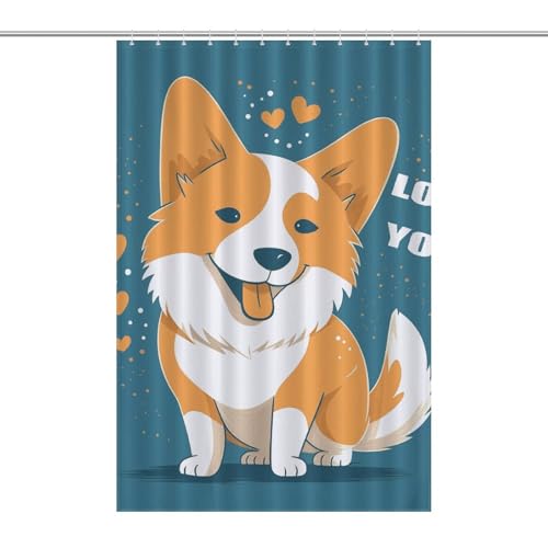 Corgi I Love You Boho-Duschvorhänge, Dekoration, wasserdicht, Bauernhaus-Badezimmervorhang mit 12 Haken, modern, extra lang, waschbarer Stoff, dekorativer Badvorhang, 122 x 183 cm von QMNBTES