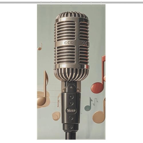 Duschvorhang mit Mikrofon mit Musiknote, Boho-Motiv, wasserdicht, Bauernhaus-Badezimmervorhang mit 12 Haken, modern, extra lang, waschbarer Stoff, dekorativer Badvorhang, 92 x 183 cm von QMNBTES