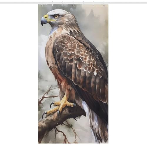Hawk sitzender Boho-Duschvorhang, dekorativ, wasserdicht, Bauernhaus-Badezimmervorhang mit 12 Haken, modern, extra lang, waschbarer Stoff, dekorativer Badvorhang, 92 x 183 cm von QMNBTES