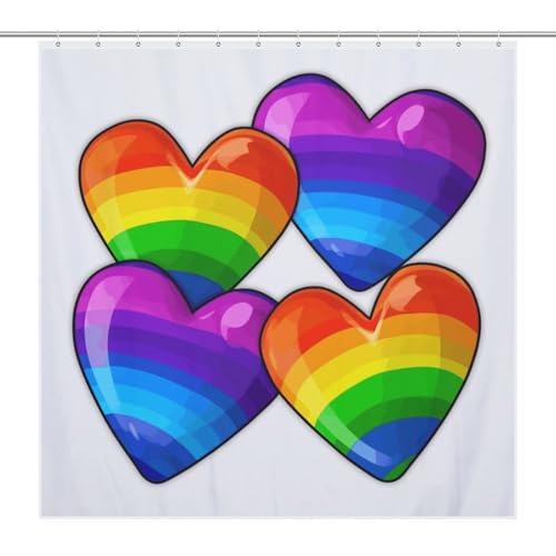 Regenbogen-Duschvorhang mit Herzen, Boho-Stil, wasserdicht, Bauernhaus-Badezimmervorhang mit 12 Haken, modern, extra lang, Badezimmer-Vorhänge, waschbarer Stoff, dekorativer Badvorhang, 183 x 183 cm Regenbogen-Duschvorhang mit Herzen, Boho-Stil, wasserdicht, Bauernhaus-Badezimmervorhang mit 12 Haken, modern, extra lang, Badezimmer-Vorhänge, waschbarer Stoff, dekorativer Badvorhang, 183 x 183 cm von QMNBTES