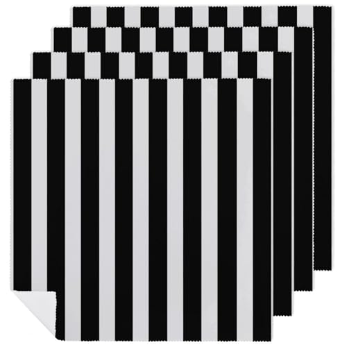 Schwarz-weiß gestreifte Stoffservietten, Cocktail-Servietten, Abendessen, Servietten, Tuch, Hochzeitsservietten, Party-Servietten, 4 Stück von QMNBTES
