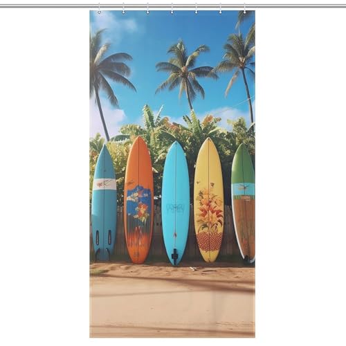 Surf's Up Surfbrett-Boho-Duschvorhänge, Dekoration, wasserdicht, Bauernhaus-Badezimmervorhang mit 12 Haken, modern, extra lang, waschbarer Stoff, dekorativer Badvorhang, 92 x 183 cm von QMNBTES