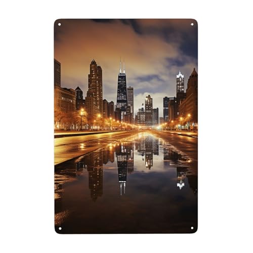 QMNEHJ Metallschild Vintage Lustiges Blechschild Chicago Metallposter Dekoration Schilder Stilvolle Wandkunst Outdoor Hofschilder für Zuhause Wohnzimmer Schlafzimmer Hof Wanddekoration Geschenk 20,3 x von QMNEHJ