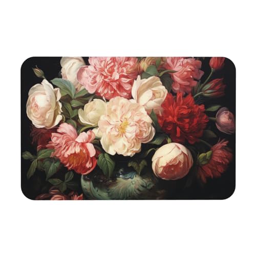 QMNEHJ Stein-Badematte mit Pfingstrosen und Rosen-Kieselgur Duschmatte, rutschfest, super saugfähig, Badematten für Badezimmer, waschbar, Duschmatte, Badezimmer-Bodenmatte, leicht zu reinigen, 60 x 40 von QMNEHJ