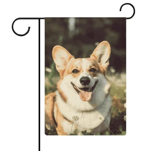 Doppelseitige 30,5 x 45,7 cm große Gartenflagge: Happy Corgi Dog Gartenflaggen sind langlebig, schön und vielseitig einsetzbar für den Außenbereich von QMNLKH