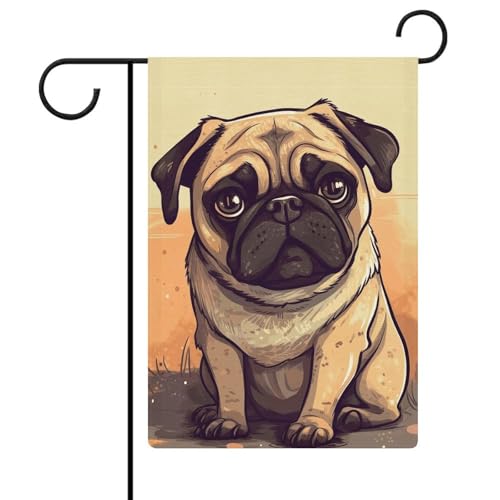 Doppelseitige 30,5 x 45,7 cm große Gartenflagge: Mops-Cartoon-Gartenflaggen sind langlebig, schön und vielseitig einsetzbar für den Außenbereich von QMNLKH