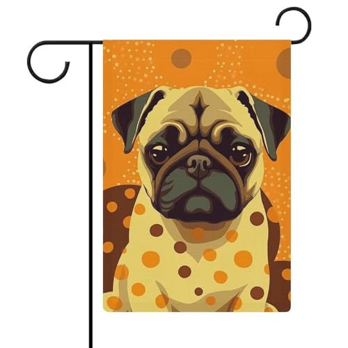 Doppelseitige 30,5 x 45,7 cm große Gartenflagge: Mops gelbe gepunktete Gartenflaggen sind langlebig, schön und vielseitig einsetzbar für den Außenbereich von QMNLKH