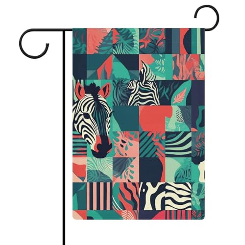 Doppelseitige 30,5 x 45,7 cm große Gartenflagge: Tier-Patchwork-Muster Gartenflaggen sind langlebig, schön und vielseitig einsetzbar für den Außenbereich von QMNLKH