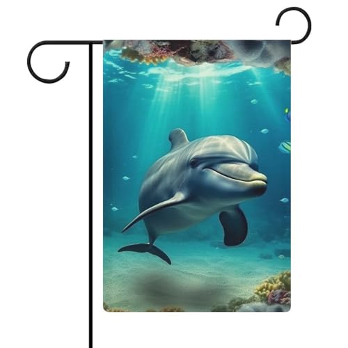 Doppelseitige 30,5 x 45,7 cm große Gartenflagge: Unterwasserwelt-Delfin-Gartenflaggen sind langlebig, schön und vielseitig einsetzbar für den Außenbereich von QMNLKH