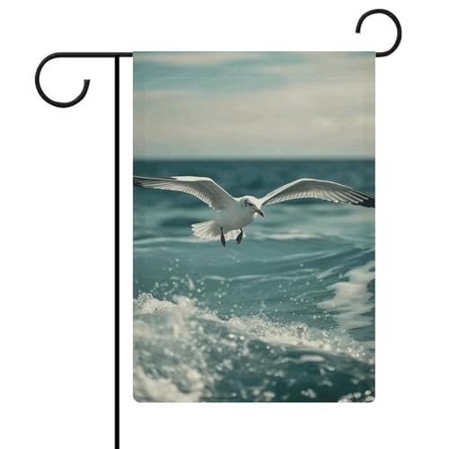 Doppelseitige 30,5 x 45,7 cm große Gartenflagge: Vögel, die über das Meer fliegen, Gartenflaggen sind langlebig, schön und vielseitig einsetzbar für den Außenbereich von QMNLKH