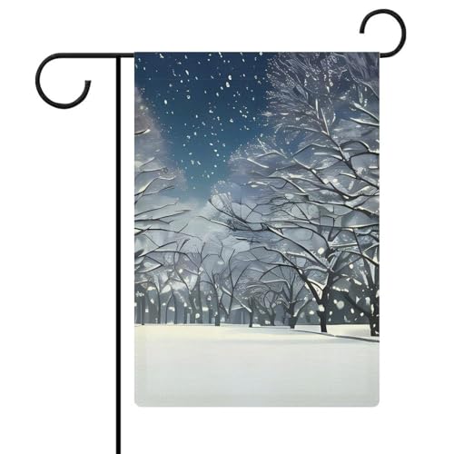 Doppelseitige 30,5 x 45,7 cm große Gartenflagge: Winterschneefallen im Park, Gartenflaggen sind langlebig, schön und vielseitig einsetzbar für den Außenbereich von QMNLKH