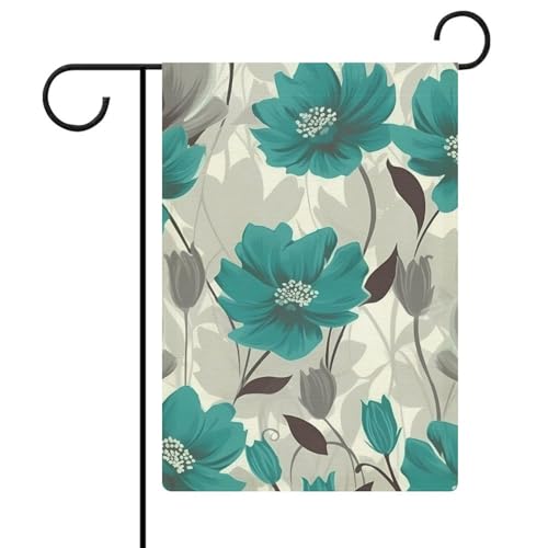 Doppelseitige 30,5 x 45,7 cm große Gartenflagge: blaugrüne und weiße Blumenflaggen sind langlebig, schön und vielseitig einsetzbar für den Außenbereich von QMNLKH