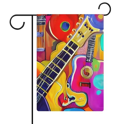 Doppelseitige 30,5 x 45,7 cm große Gartenflagge: farbige Akustik- und Gitarren-Gartenflaggen sind langlebig, schön und vielseitig einsetzbar für den Außenbereich von QMNLKH