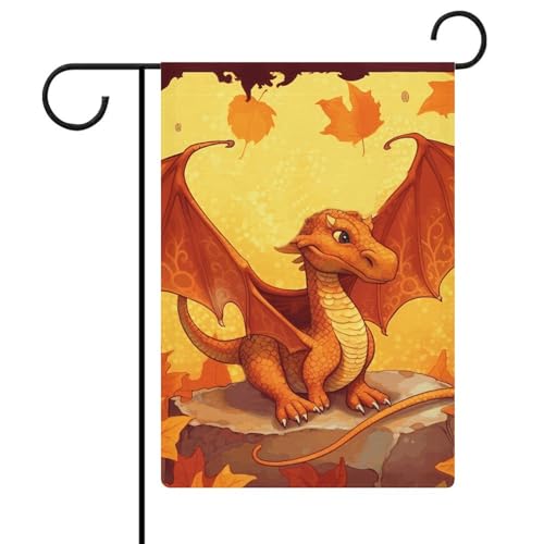 Doppelseitige 30,5 x 45,7 cm große Gartenflagge: orangefarbene Cartoon-Drachen-Gartenflaggen sind langlebig, schön und vielseitig einsetzbar für den Außenbereich von QMNLKH