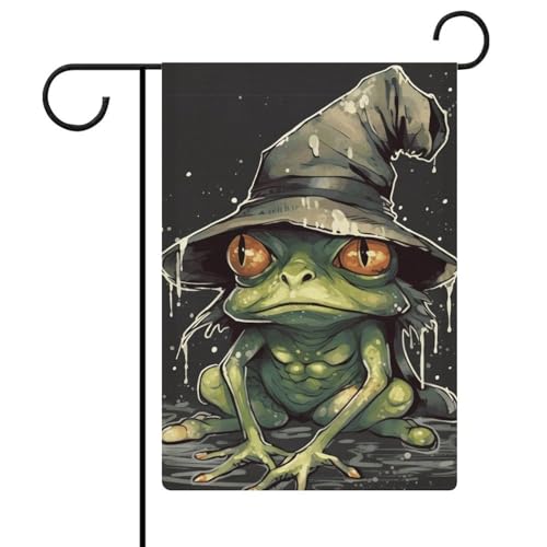 Doppelseitige 30,5 x 45,7 cm große Hofflagge: Frosch mit Hexenhut Gartenflaggen sind langlebig, schön und vielseitig einsetzbar für den Außenbereich von QMNLKH