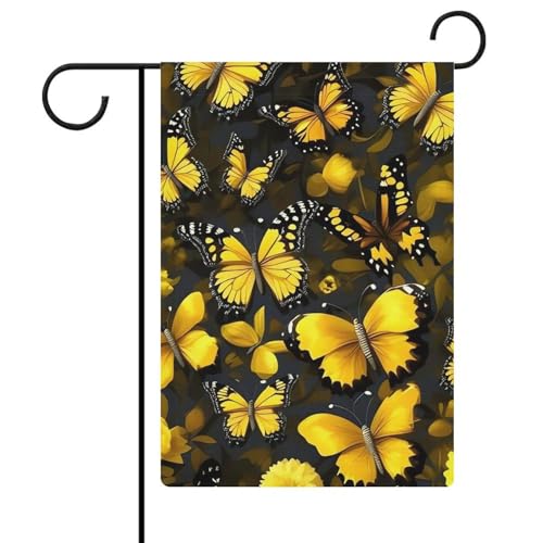 Doppelseitige 30,5 x 45,7 cm große Hofflagge: Gelbe Blumen, Schmetterlinge, Gartenflaggen sind langlebig, schön und vielseitig einsetzbar für den Außenbereich von QMNLKH
