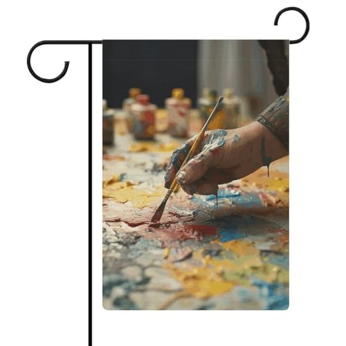 Doppelseitige 30,5 x 45,7 cm große Hofflagge: Malen mit farbigen Farben. Gartenflaggen sind langlebig, schön und vielseitig einsetzbar für den Außenbereich von QMNLKH