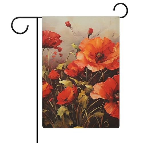 Doppelseitige 30,5 x 45,7 cm große Hofflagge: Ölgemälde rote Blumen-Gartenflaggen sind langlebig, schön und vielseitig einsetzbar für den Außenbereich von QMNLKH