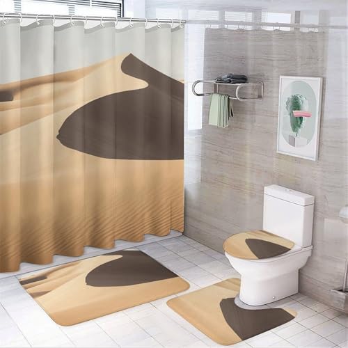 Geographical Photo 4-teiliges wasserdichtes und rutschfestes Badezimmer-Set: Teppich, Duschvorhang, WC-Abdeckungs-Set mit rutschfestem Korallen-Fleece-Pad von QMNLKH