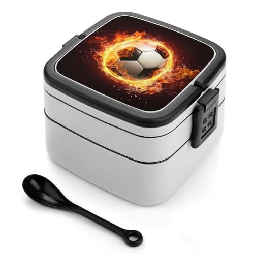 QMNRTK Fire Soccer Ball Erwachsene Bento Box, All-in-One Stapelbare Lunchbox Container mit 2 Fächern Lebensmittelbehälter Bento Box Tablett QMNRTK Fire Soccer Ball Erwachsene Bento Box, All-in-One Stapelbare Lunchbox Container mit 2 Fächern Lebensmittelbehälter Bento Box Tablett von QMNRTK