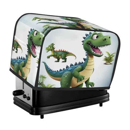 2 Scheiben Toaster-Abdeckung mit zwei Taschen zur Aufbewahrung von Messern, superweiche Geräteabdeckung, Cartoon-Dinosaurier-Bilder, Staubschutz für Küche, kleine Ofenabdeckung, Küche, Brotmaschine von QMNSEHF