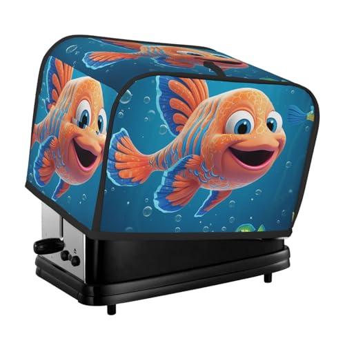 2 Scheiben Toaster-Abdeckung mit zwei Taschen zur Aufbewahrung von Messern, superweiche Geräteabdeckung, Cartoon-Seefisch-Staubschutz für Küche, kleine Ofenabdeckung, Küche, Brot von QMNSEHF