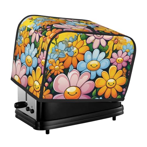 2 Scheiben Toaster-Abdeckung mit zwei Taschen zur Aufbewahrung von Messern, superweiche Geräteabdeckung, Cartoon-niedliche Blumen, Staubschutz für Küche, kleine Ofenabdeckung, Küche, Brotmaschine von QMNSEHF