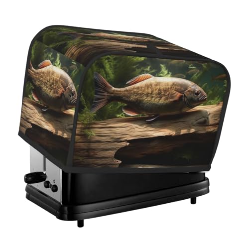 2-Scheiben-Toaster-Abdeckung mit zwei Taschen zur Aufbewahrung von Messern, superweiche Geräteabdeckung, Holz- und Fisch-Staubschutz für Küche, kleine Ofenabdeckung, Küche, Brotmaschine von QMNSEHF