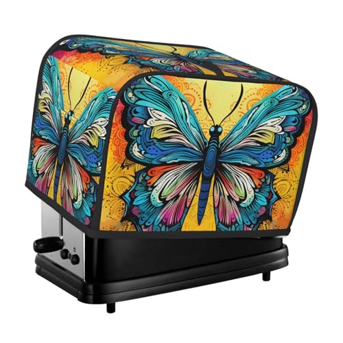 2 Scheiben Toaster-Abdeckung mit zwei Taschen zur Aufbewahrung von Messern, superweiche Geräteabdeckung, Schmetterling, Batikfärbung, Staubschutz für Küche, kleine Ofenabdeckung, Küche, Brot von QMNSEHF