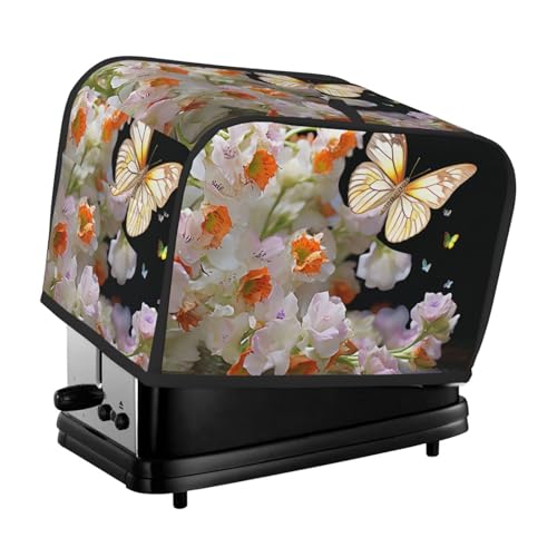 2 Scheiben Toaster-Abdeckung mit zwei Taschen zur Aufbewahrung von Messern, superweiche Geräteabdeckung, Schmetterlinge, Narzissen, Blumen, Staubschutz für Küche, kleine Ofenabdeckung, Küche, Brot von QMNSEHF