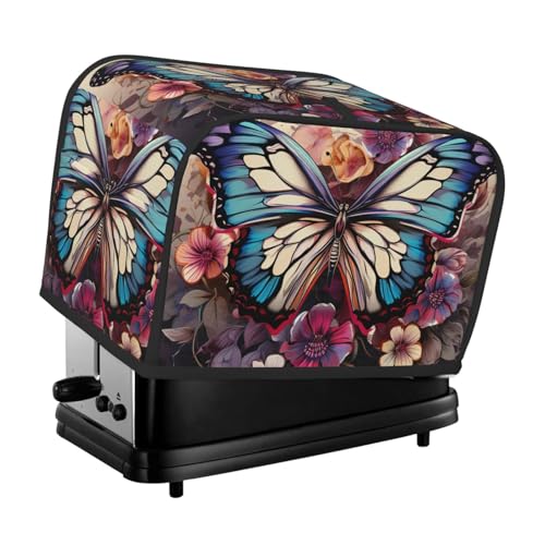 2 Scheiben Toaster-Abdeckung mit zwei Taschen zur Aufbewahrung von Messern, superweiche Geräteabdeckung, Schmetterlings-Blumen-Staubschutz für Küche, kleine Ofenabdeckung, Küche, Brot von QMNSEHF