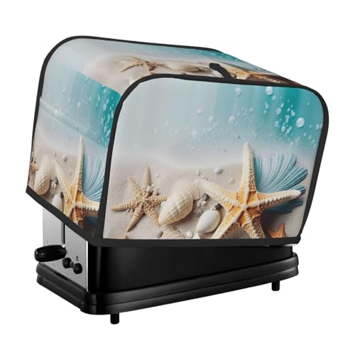 2-Scheiben-Toaster-Abdeckung mit zwei Taschen zur Aufbewahrung von Messern, superweiche Geräteabdeckung, Seestern und Muscheln, Staubschutz für Küche, kleine Ofenabdeckung, Küche, Brotmaschine von QMNSEHF